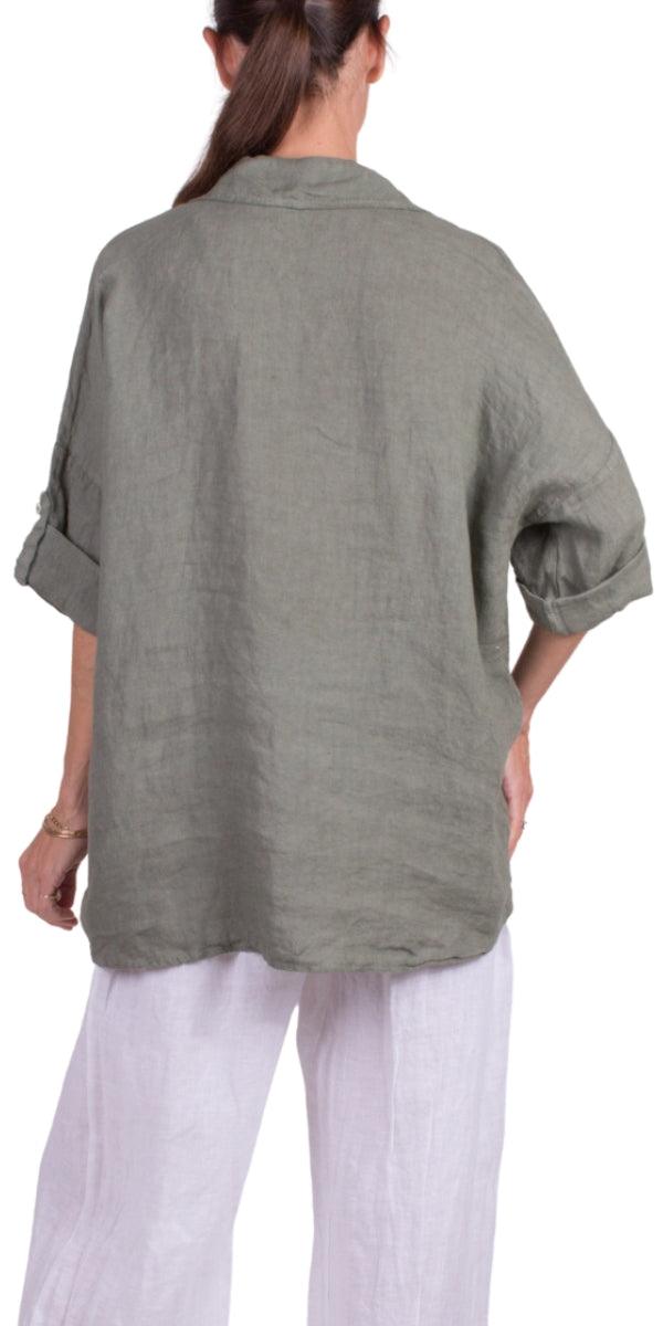 Martina Linen Top - Gigi Moda - Made in Italy # 100% Linen, Blouses, button down, Collared, collared shirt, Comforatable fit, Gigi Moda, Linen, linen top, Made in Italy, Tops, Womans clothing