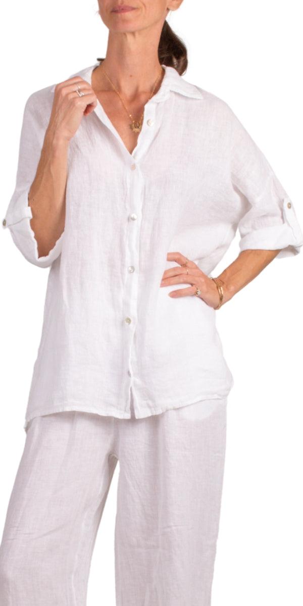 Martina Linen Top - Gigi Moda - Made in Italy # 100% Linen, Blouses, button down, Collared, collared shirt, Comforatable fit, Gigi Moda, Linen, linen top, Made in Italy, Tops, Womans clothing