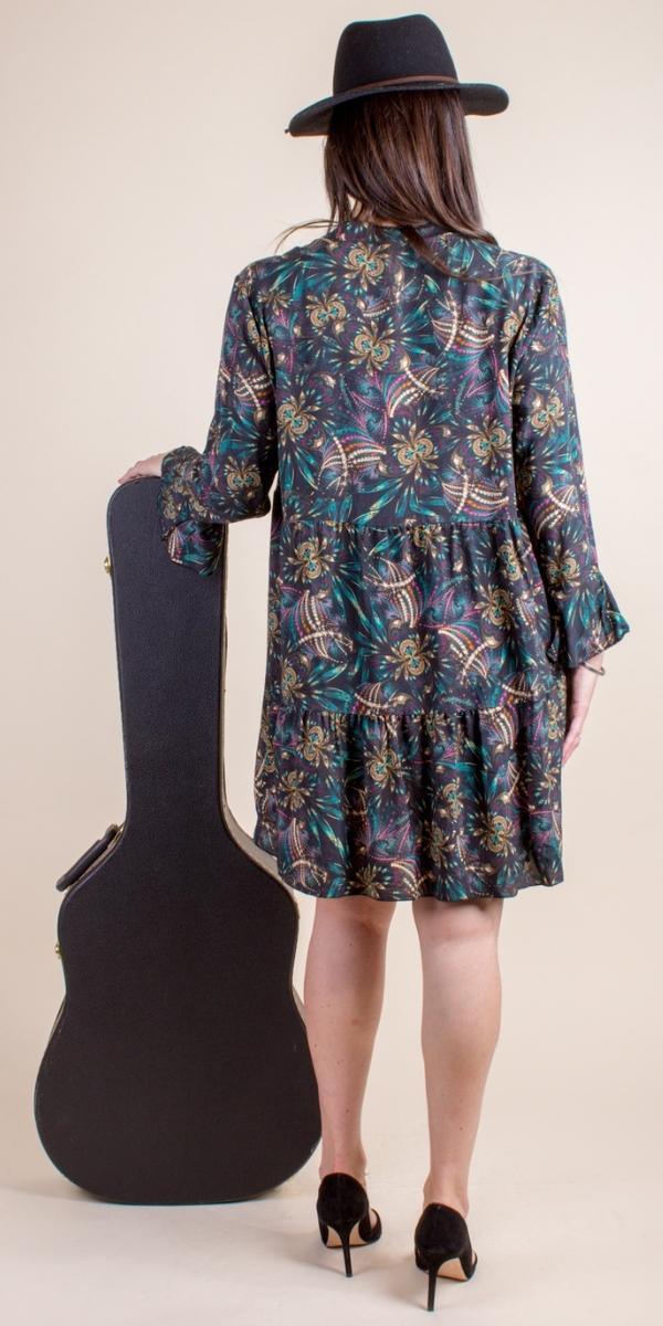 Bambolina Dress - Gigi Moda - Made in Italy # 3/4 Sleeves, bohemian, button down, button down dress, Dress, Gigi Moda, kaleidoscope print, Made in Italy, mandarin collar, maxretail, Tiered, TIERED RUFFLED DRESS