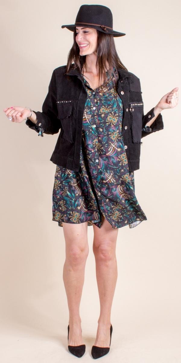 Bambolina Dress - Gigi Moda - Made in Italy # 3/4 Sleeves, bohemian, button down, button down dress, Dress, Gigi Moda, kaleidoscope print, Made in Italy, mandarin collar, maxretail, Tiered, TIERED RUFFLED DRESS