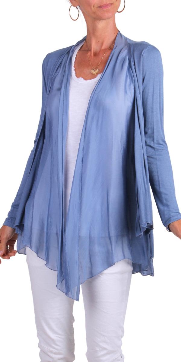 Pia Cardigan - Gigi Moda - Made in Italy # Cardigan, fall, Gigi Moda, italian top, Jacket, Knit, Made in Italy, one size, OS, resort wear, Ruffle, Silk, Sleeves, spring, summer, washable