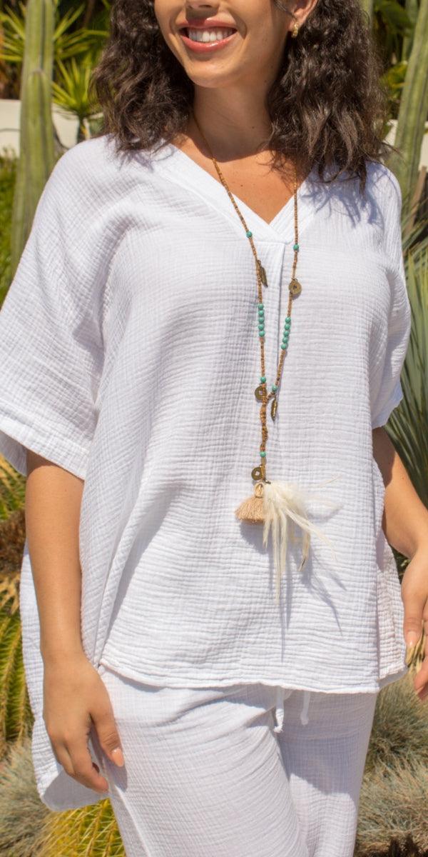 Jesi Cotton Top - Gigi Moda - Made in Italy # 100% Cotton, Cotton, gauze, Gigi Moda, Made in Italy, one size, shirt, spring, summer, Top, V-Neck, waffle, waffle cotton