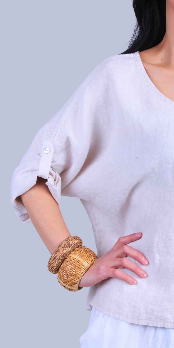 Ina Linen Blouse - Gigi Moda - Made in Italy # 100% Linen, Blouse, buttoned sleeves, casual, free shipping, Gigi Moda, Kaftan, Linen, Made in Italy, OS, resort wear, spring, summer