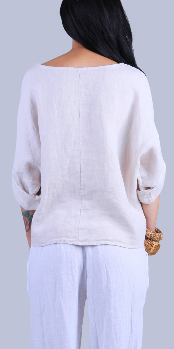 Ina Linen Blouse - Gigi Moda - Made in Italy # 100% Linen, Blouse, buttoned sleeves, casual, free shipping, Gigi Moda, Kaftan, Linen, Made in Italy, OS, resort wear, spring, summer