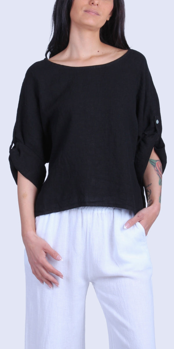 Ina Linen Blouse - Gigi Moda - Made in Italy # 100% Linen, Blouse, buttoned sleeves, casual, free shipping, Gigi Moda, Kaftan, Linen, Made in Italy, OS, resort wear, spring, summer