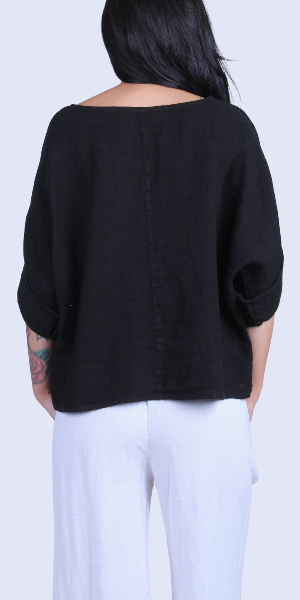 Ina Linen Blouse - Gigi Moda - Made in Italy # 100% Linen, Blouse, buttoned sleeves, casual, free shipping, Gigi Moda, Kaftan, Linen, Made in Italy, OS, resort wear, spring, summer