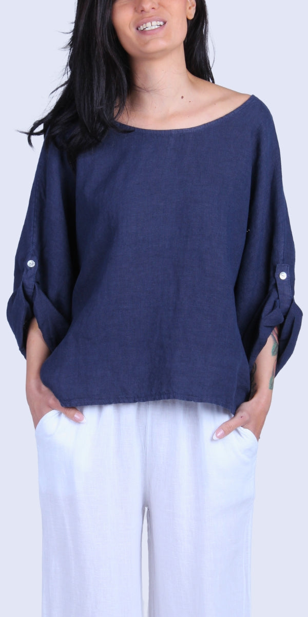 Ina Linen Blouse - Gigi Moda - Made in Italy # 100% Linen, Blouse, buttoned sleeves, casual, free shipping, Gigi Moda, Kaftan, Linen, Made in Italy, OS, resort wear, spring, summer