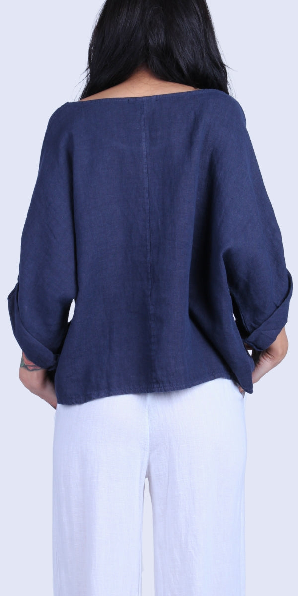 Ina Linen Blouse - Gigi Moda - Made in Italy # 100% Linen, Blouse, buttoned sleeves, casual, free shipping, Gigi Moda, Kaftan, Linen, Made in Italy, OS, resort wear, spring, summer