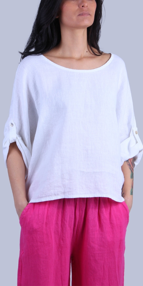 Ina Linen Blouse - Gigi Moda - Made in Italy # 100% Linen, Blouse, buttoned sleeves, casual, free shipping, Gigi Moda, Kaftan, Linen, Made in Italy, OS, resort wear, spring, summer