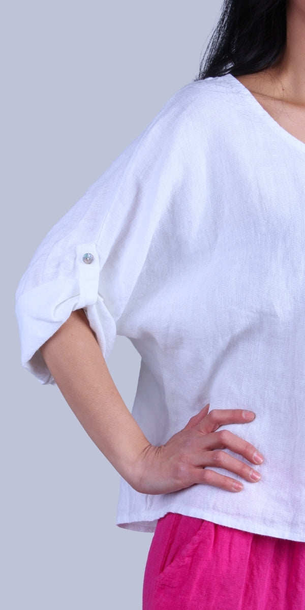 Ina Linen Blouse - Gigi Moda - Made in Italy # 100% Linen, Blouse, buttoned sleeves, casual, free shipping, Gigi Moda, Kaftan, Linen, Made in Italy, OS, resort wear, spring, summer