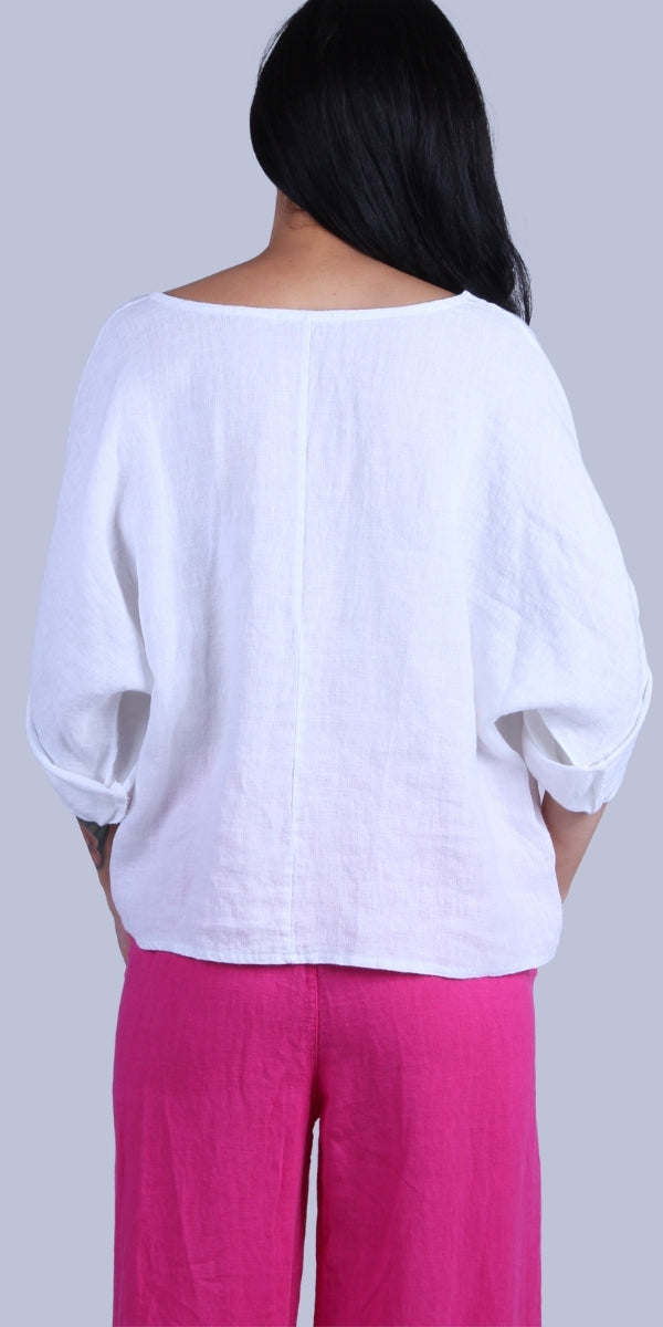 Ina Linen Blouse - Gigi Moda - Made in Italy # 100% Linen, Blouse, buttoned sleeves, casual, free shipping, Gigi Moda, Kaftan, Linen, Made in Italy, OS, resort wear, spring, summer