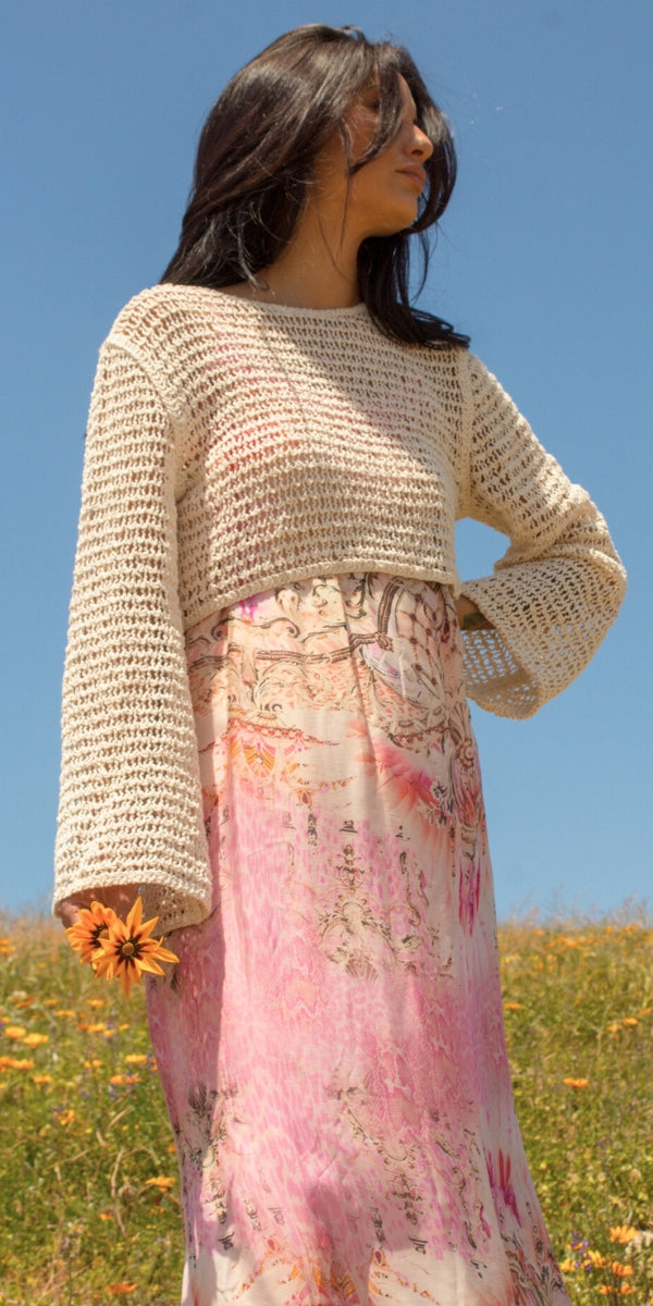 Estivo Crochet Top - Gigi Moda - Made in Italy # Bell sleeve, bohemian, Cotton, Crochet, crochet top, Crop Top, Gigi Moda, Long Sleeve, Made in Italy, one size, Top