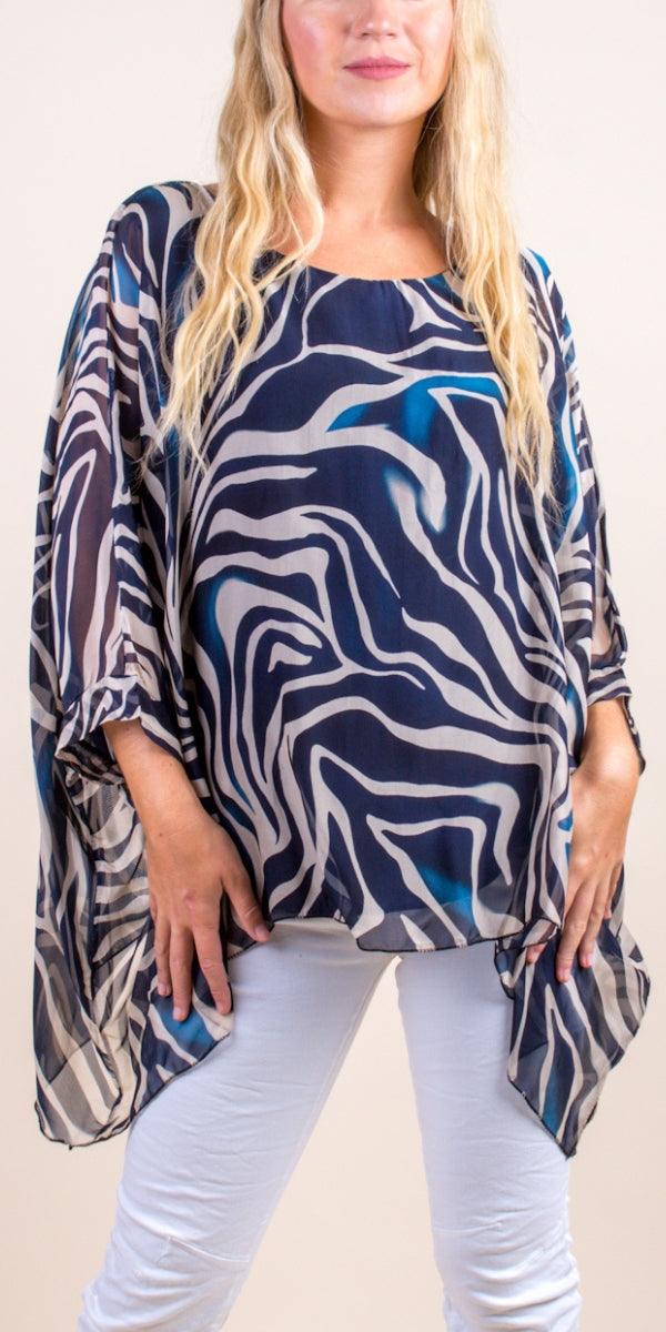 Seta Zebra Print Kaftan - Gigi Moda - Made in Italy # animal print, Blouse, gigi moda, italian silk blouse, Kaftan, Made in Italy, maxretail, OS, resort, resort wear, Silk, silk blouse