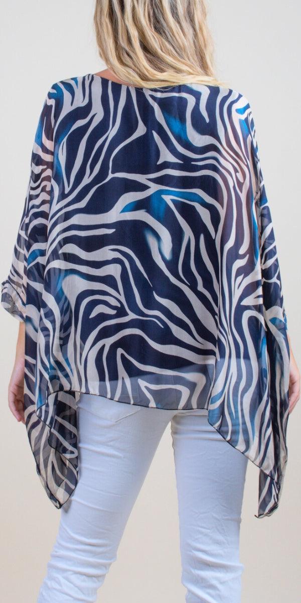 Seta Zebra Print Kaftan - Gigi Moda - Made in Italy # animal print, Blouse, gigi moda, italian silk blouse, Kaftan, Made in Italy, maxretail, OS, resort, resort wear, Silk, silk blouse