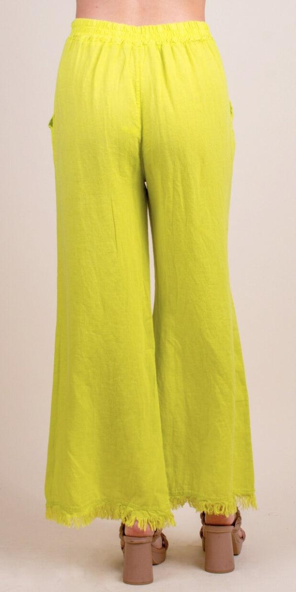 Ilaria Linen Pants - Gigi Moda - Made in Italy # 100% Linen, bottoms, elastic waistband, Frayed Edge, Gigi Moda, Linen, linen pants, Made in Italy, Pants, resort, resort wear, spring, stretch waistband, summer, washable