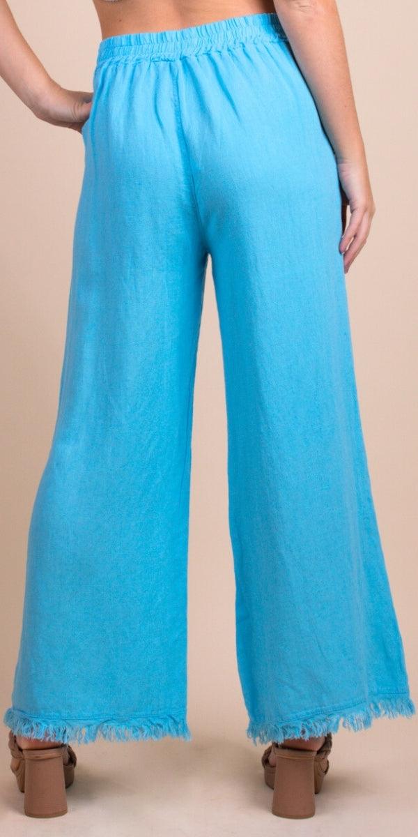 Ilaria Linen Pants - Gigi Moda - Made in Italy # 100% Linen, bottoms, elastic waistband, Frayed Edge, Gigi Moda, Linen, linen pants, Made in Italy, Pants, resort, resort wear, spring, stretch waistband, summer, washable
