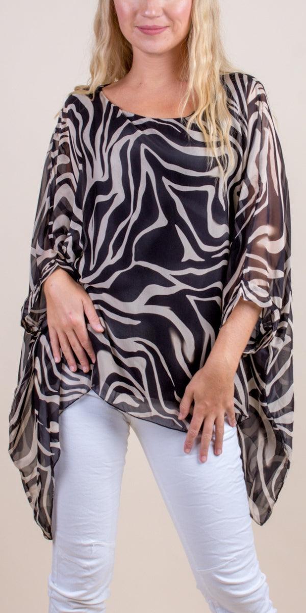 Seta Zebra Print Kaftan - Gigi Moda - Made in Italy # animal print, Blouse, gigi moda, italian silk blouse, Kaftan, Made in Italy, maxretail, OS, resort, resort wear, Silk, silk blouse