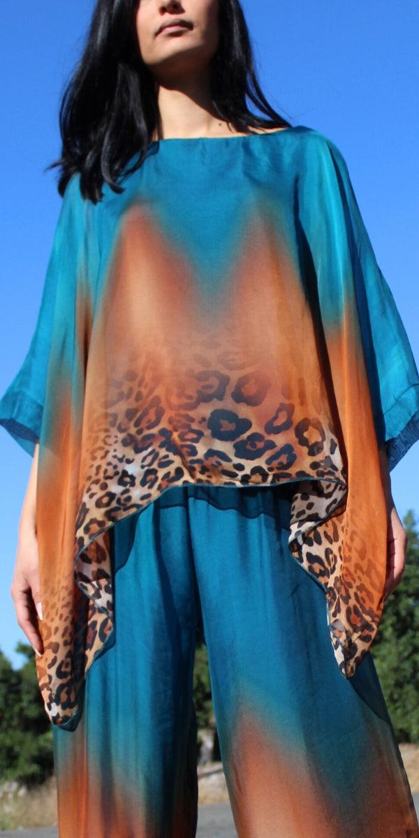 Seta Savanna Kaftan - Gigi Moda - Made in Italy # animal print, Blouse, cheetah print, gigi moda, italian silk blouse, Kaftan, Made in Italy, maxretail, Ombre, OS, paisley print, resort, resort wear, Silk, silk blouse