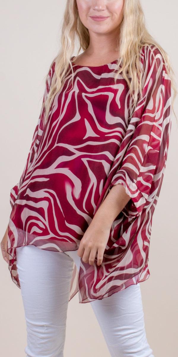 Seta Zebra Print Kaftan - Gigi Moda - Made in Italy # animal print, Blouse, gigi moda, italian silk blouse, Kaftan, Made in Italy, maxretail, OS, resort, resort wear, Silk, silk blouse