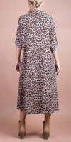Fauna Midi Dress - Shop Gigi Moda - Made in Italy # A-Line Dress, animal print, button down, button down dress, cheetah print, Dress, gigi moda, long dress, Made in Italy, midi dress, resort wear, Rolled Sleeves