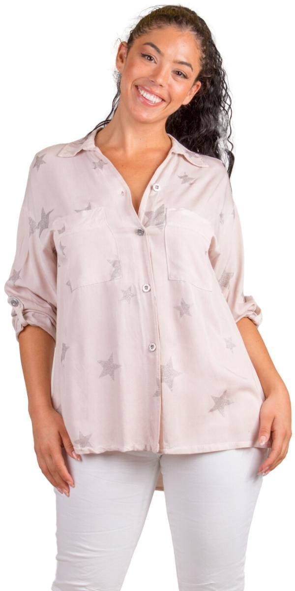 Spazio Button Down Shirt - Gigi Moda - Made in Italy # 100% viscose, button down, collared, Gigi Moda, italian apparel, italian brand, Italian Clothing, italian shirt, Made in Italy, online shopping, OS, shop gigi moda, star design, star print, Top, viscose top