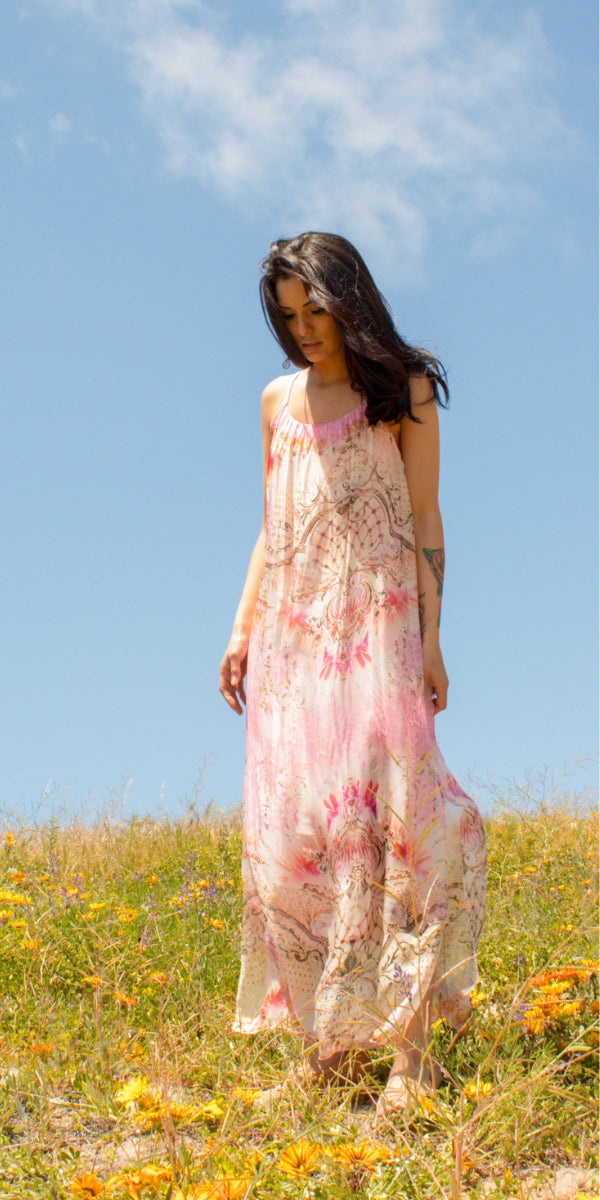 Venus Baroque Dress - Gigi Moda - Made in Italy # baroque, Dress, Leopard Print, Long, Made in Italy, Maxi, maxi dress, one size fits most, side slit, Silk, Sleeveless, Slits, Spaghetti Strap, spring, summer