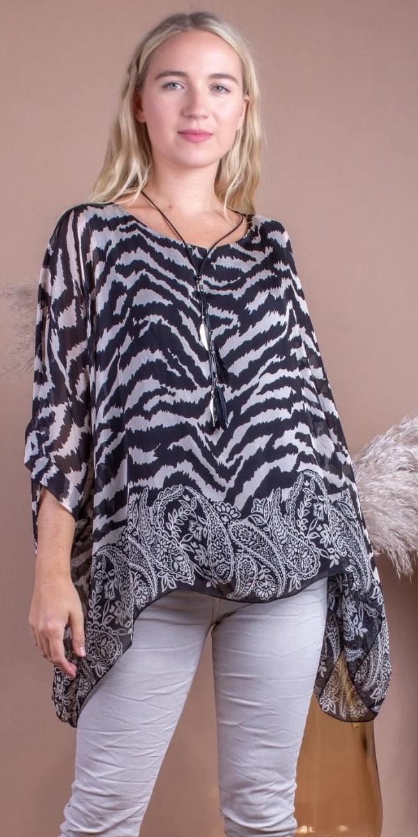 Seta Unica Kaftan - Gigi Moda - Made in Italy # 100% Silk, animal print, Blouse, gigi moda, italian silk blouse, Kaftan, Made in Italy, maxretail, OS, resort, resort wear, Silk, silk blouse