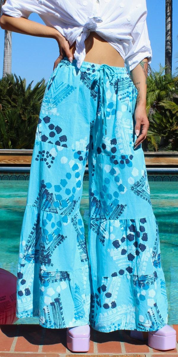 Tribale Linen Pants - Gigi Moda - Made in Italy # bottoms, dot print, dots, elastic waistband, Gigi Moda, Linen, linen pants, Made in Italy, Pants, Pockets, resort, resort wear, stretch waistband, Tie waist, tribal print, washable