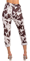Geniviv Cow Print Pant - Gigi Moda - Made in Italy # animal print, comfortable pants, cow print, cuffed pant, drawstring, drawstring pant, drawstring pants, Gigi Moda, Made in Italy, one size, OS, Pants