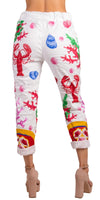Geniviv Ariel Pant - Gigi Moda - Made in Italy # aquatic print, comfortable pants, cuffed pant, drawstring, drawstring pant, drawstring pants, Gigi Moda, lobster, Made in Italy, one size, OS, Pants, under the sea