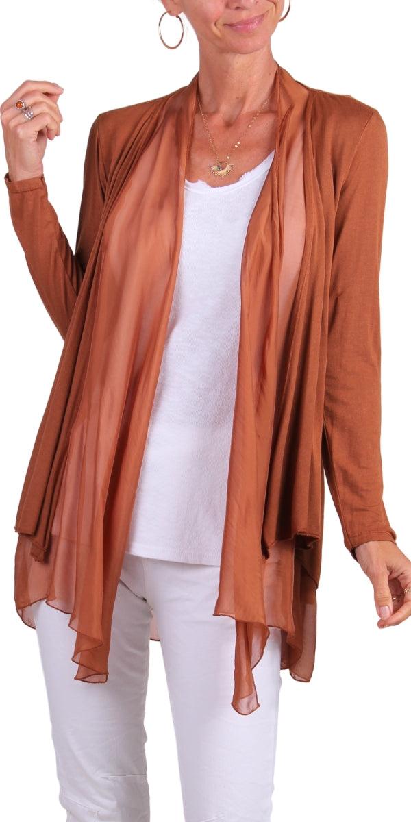 Pia Cardigan - Gigi Moda - Made in Italy # Cardigan, fall, Gigi Moda, italian top, Jacket, Knit, Made in Italy, one size, OS, resort wear, Ruffle, Silk, Sleeves, spring, summer, washable