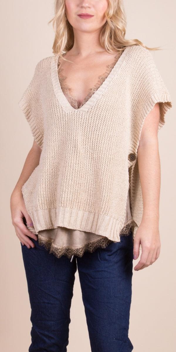 Editta Vest - Gigi Moda - Made in Italy # Buttons, Cap Sleeve, cap sleeves, comforatable fit, Gigi Moda, Italian Sweater, Knit, knit sweater, made in italy, open side vest, shop gigi moda, Sweater, V Neck, Vest, womans clothing