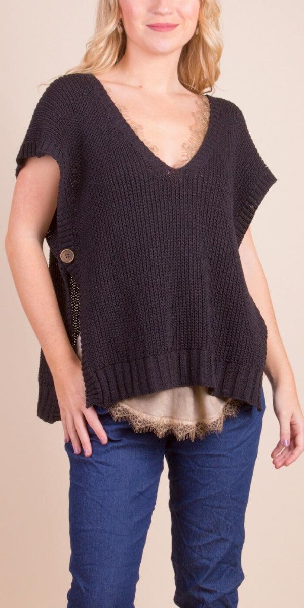 Editta Vest - Gigi Moda - Made in Italy # Buttons, Cap Sleeve, cap sleeves, comforatable fit, Gigi Moda, Italian Sweater, Knit, knit sweater, made in italy, open side vest, shop gigi moda, Sweater, V Neck, Vest, womans clothing