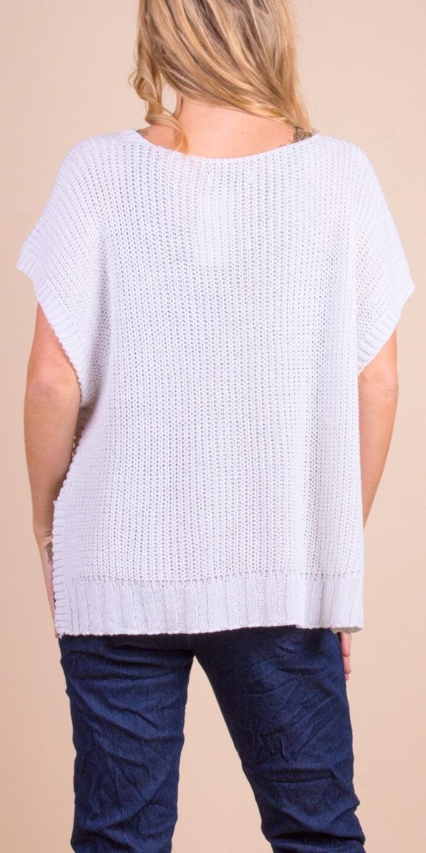 Editta Vest - Gigi Moda - Made in Italy # Buttons, Cap Sleeve, cap sleeves, comforatable fit, Gigi Moda, Italian Sweater, Knit, knit sweater, made in italy, open side vest, shop gigi moda, Sweater, V Neck, Vest, womans clothing