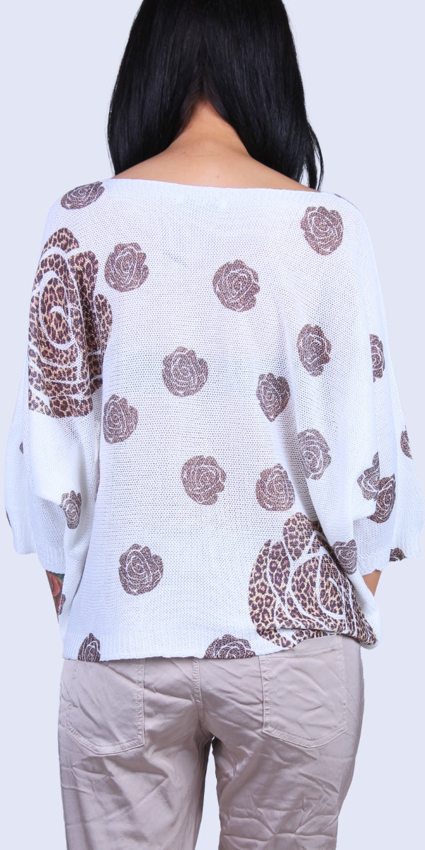 Rosardo Batwing Sweater - Gigi Moda - Made in Italy # batwing, cheetah, cheetah print, Comfortable fit, Cover Up, floral design, Floral Print, Gigi Moda, Knit, knit blouse, knit sweater, made in italy, mesh, mesh sweater, Rose, rose print, Sweater, Womens Clothing, Womens Tops