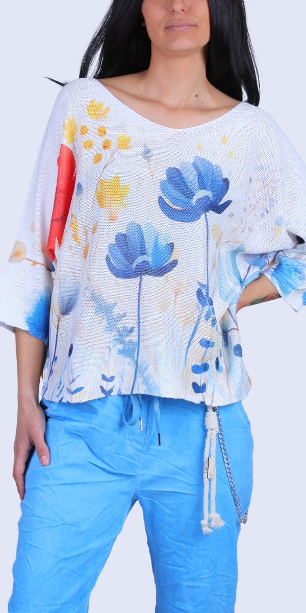 Camomilla Batwing Sweater - Gigi Moda - Made in Italy # batwing, Comfortable fit, Cover Up, floral, floral design, Floral Print, Gigi Moda, Knit, knit blouse, knit sweater, made in italy, mesh, mesh sweater, Sweater, Womens Clothing, Womens Tops