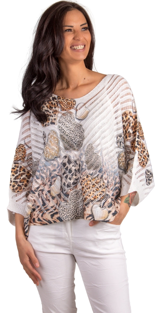 Untamed Heart Knit Top - Gigi Moda - Made in Italy # animal print, batwing, Comfortable fit, Cover Up, Gigi Moda, Knit, knit blouse, knit sweater, made in italy, mesh, mesh sweater, short sleeve, Sweater, Womens Clothing, Womens Tops