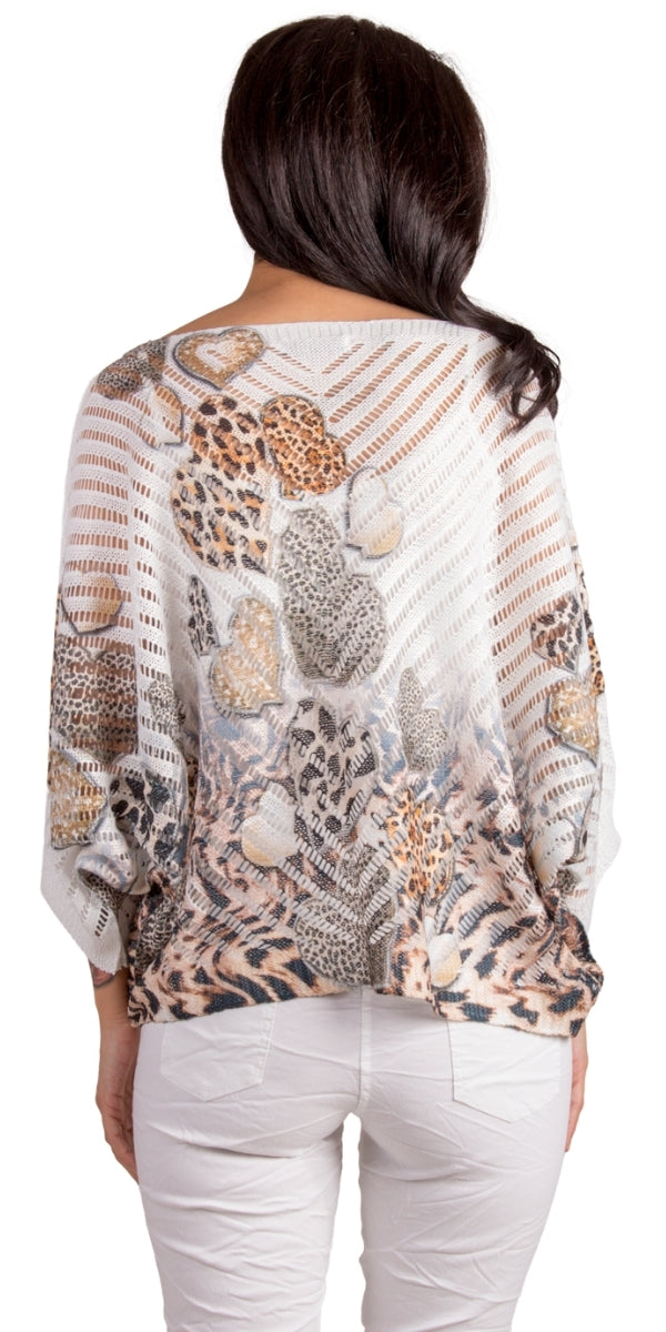 Untamed Heart Knit Top - Gigi Moda - Made in Italy # animal print, batwing, Comfortable fit, Cover Up, Gigi Moda, Knit, knit blouse, knit sweater, made in italy, mesh, mesh sweater, short sleeve, Sweater, Womens Clothing, Womens Tops