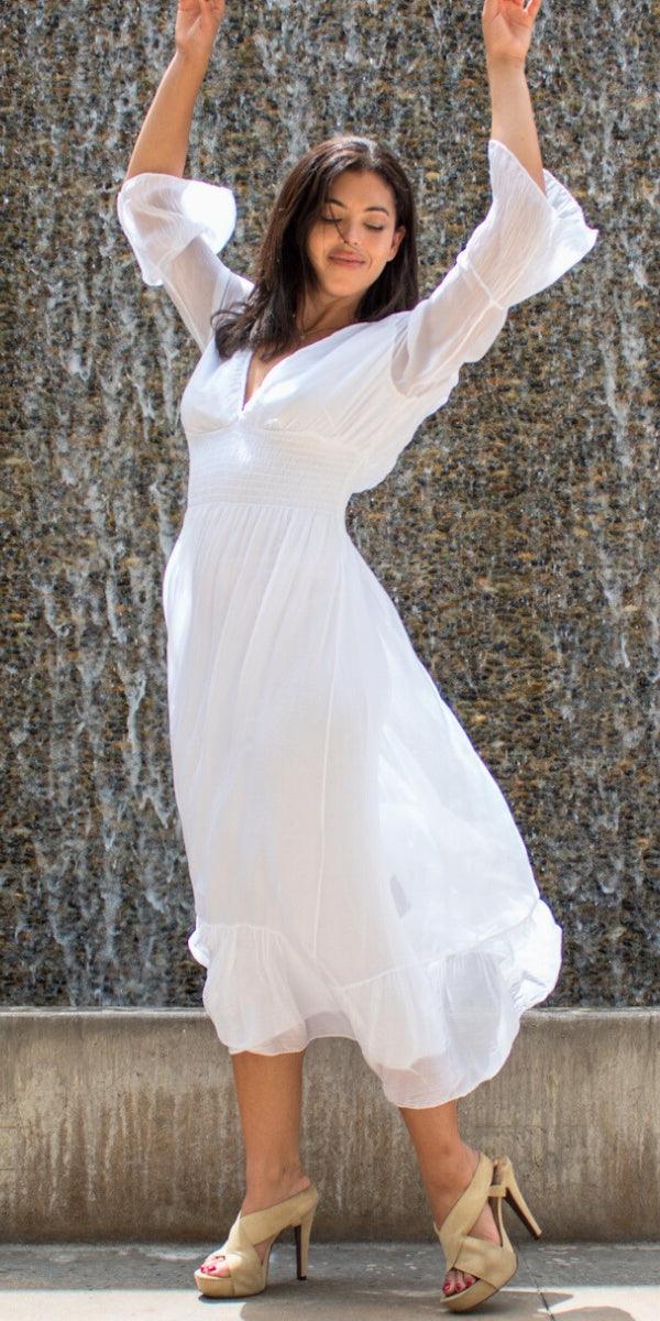 Imperia Silk Dress - Gigi Moda - Made in Italy # Dress, Gigi Moda, Made in Italy, Maxi Dress, rehearsal dinner dress, ruched, ruffles, RUFFLES DRESS, Silk, wedding dress