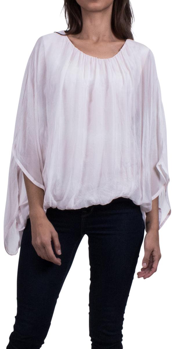 Francia Blouse - Gigi Moda - Made in Italy # 100% Silk, Balloon Hem, Blouse, dolman, dye line, Gigi Moda, Made in Italy, Off the Shoulder, OS, Silk, Top