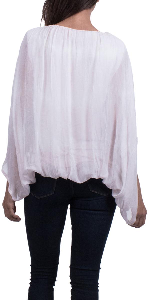 Francia Blouse - Gigi Moda - Made in Italy # 100% Silk, Balloon Hem, Blouse, dolman, dye line, Gigi Moda, Made in Italy, Off the Shoulder, OS, Silk, Top