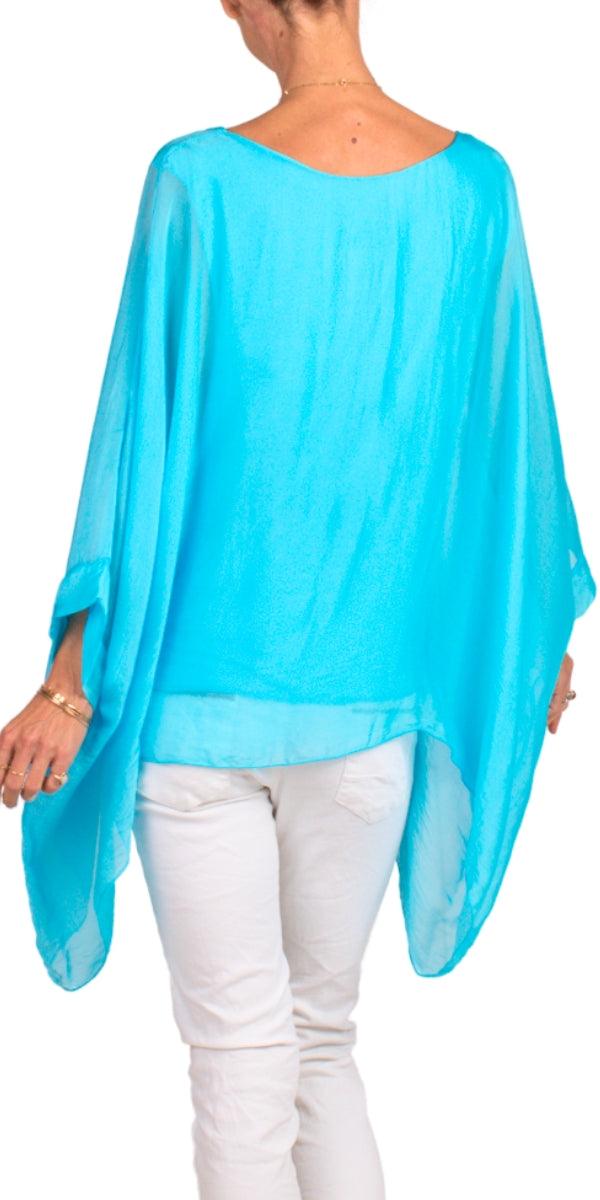 Seta Cara Kaftan - Gigi Moda - Made in Italy # 100% Silk, Blouse, Kaftan, Made in Italy, OS, resort, resort wear, Silk