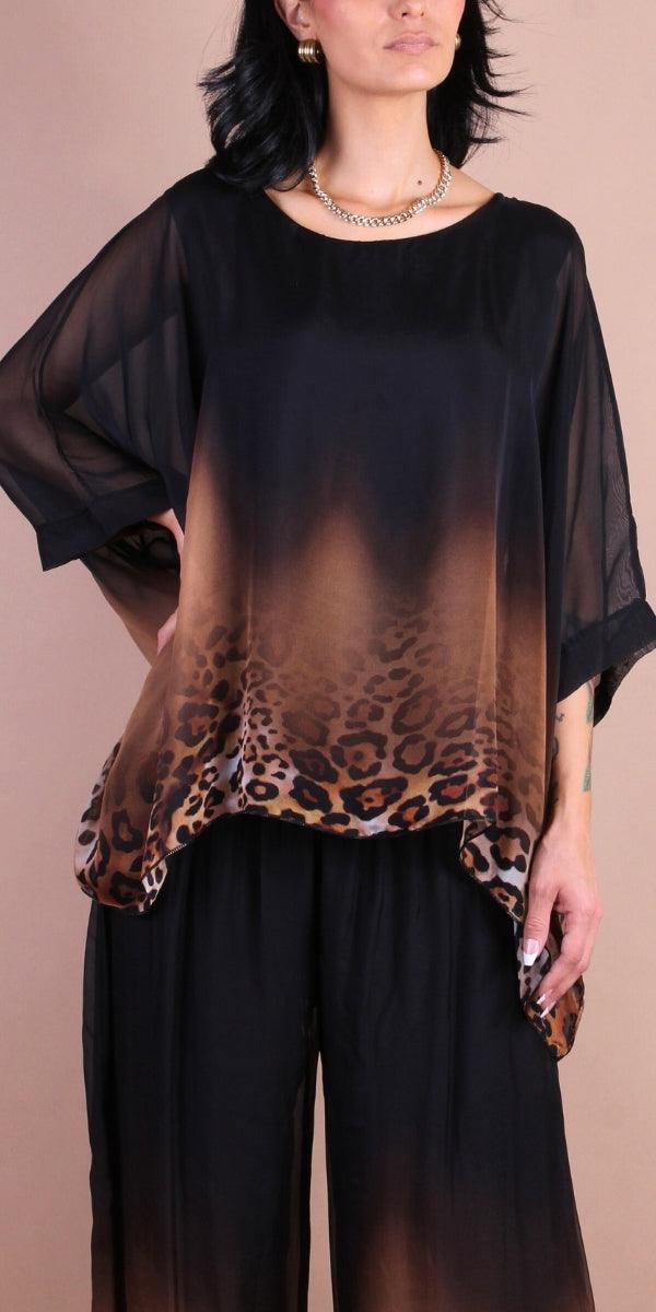 Seta Savanna Kaftan - Gigi Moda - Made in Italy # animal print, Blouse, cheetah print, gigi moda, italian silk blouse, Kaftan, Made in Italy, maxretail, Ombre, OS, paisley print, resort, resort wear, Silk, silk blouse