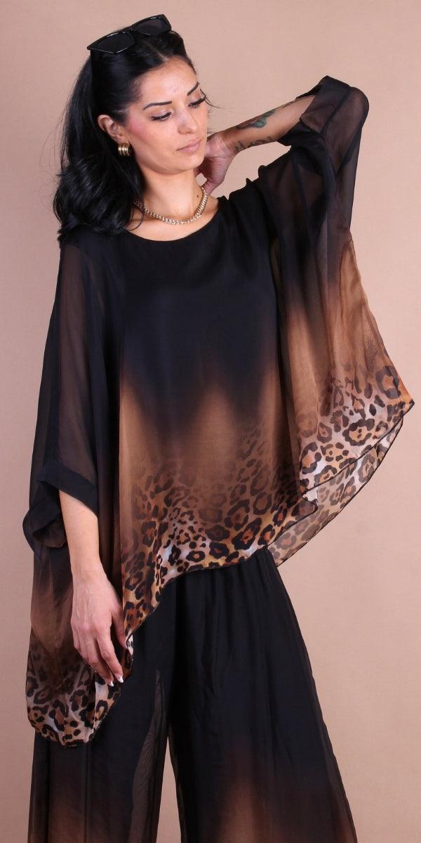 Seta Savanna Kaftan - Gigi Moda - Made in Italy # animal print, Blouse, cheetah print, gigi moda, italian silk blouse, Kaftan, Made in Italy, maxretail, Ombre, OS, paisley print, resort, resort wear, Silk, silk blouse