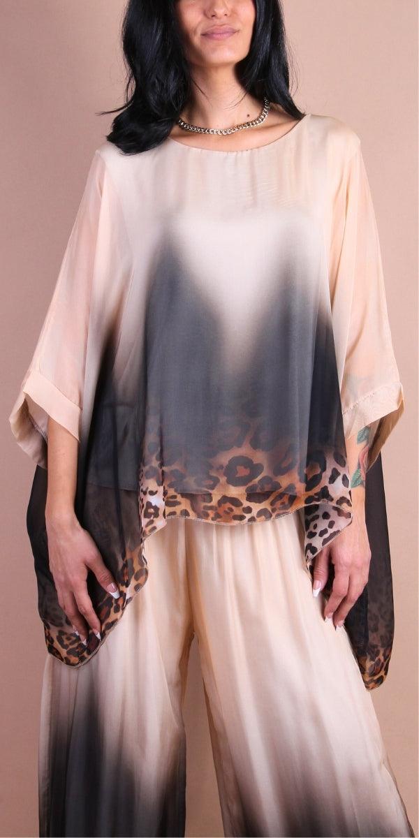 Seta Savanna Kaftan - Gigi Moda - Made in Italy # animal print, Blouse, cheetah print, gigi moda, italian silk blouse, Kaftan, Made in Italy, maxretail, Ombre, OS, paisley print, resort, resort wear, Silk, silk blouse