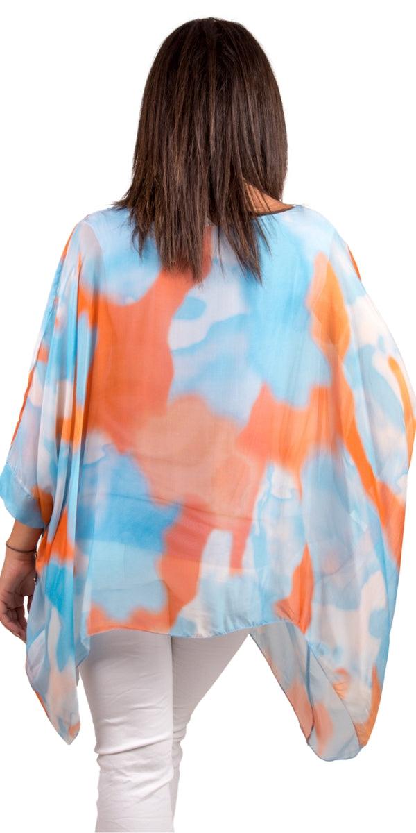 Seta Aura Print Kaftan - Gigi Moda - Made in Italy # 100% Silk, Blouse, gigi moda, italian silk blouse, Kaftan, Made in Italy, maxretail, OS, resort, resort wear, Silk, silk blouse