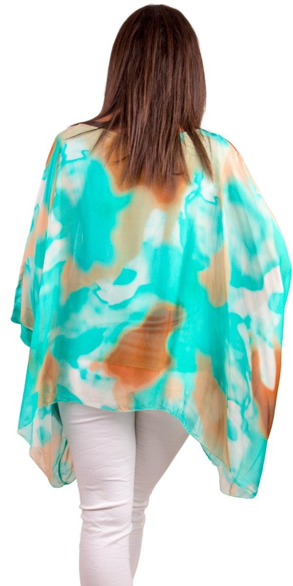 Seta Aura Print Kaftan - Gigi Moda - Made in Italy # 100% Silk, Blouse, gigi moda, italian silk blouse, Kaftan, Made in Italy, maxretail, OS, resort, resort wear, Silk, silk blouse