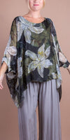 Seta Lily Print Kaftan - Shop Gigi Moda - Made in Italy # 100% Silk, Blouse, Floral Print, gigi moda, italian silk blouse, Kaftan, Made in Italy, OS, resort, resort wear, Silk, silk blouse