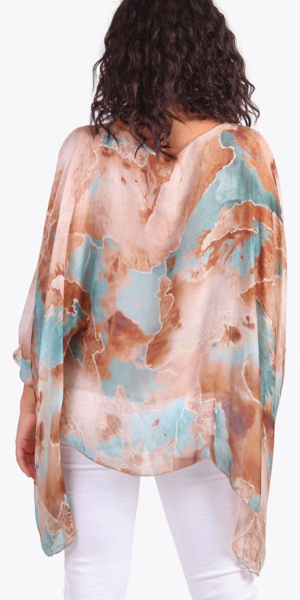 Seta Digital Marble Print Kaftan - Gigi Moda - Made in Italy # Blouse, gigi moda, italian silk blouse, Kaftan, Made in Italy, Marble, marbled print, OS, resort, resort wear, Silk, silk blouse