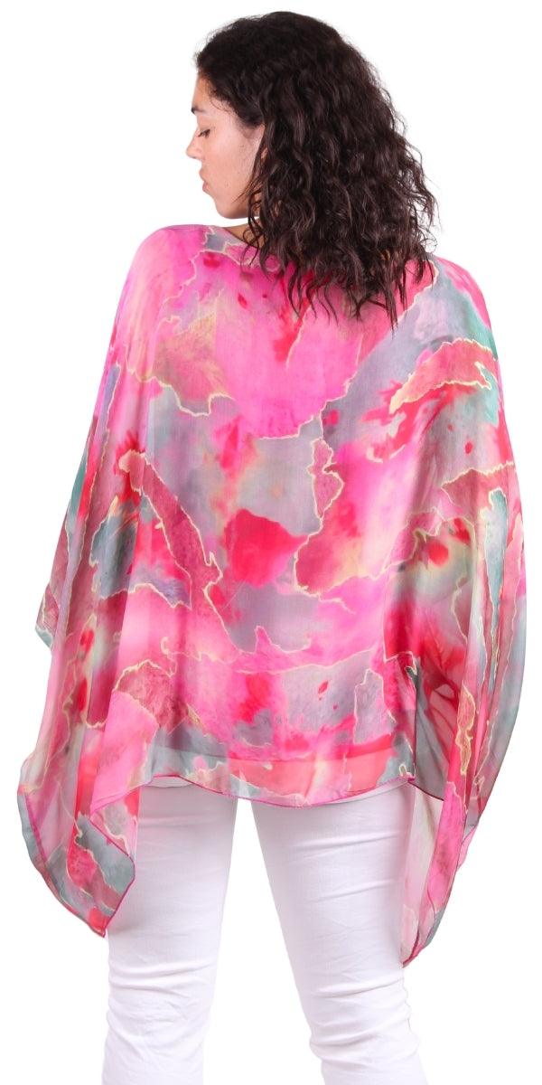 Seta Digital Marble Print Kaftan - Gigi Moda - Made in Italy # Blouse, gigi moda, italian silk blouse, Kaftan, Made in Italy, Marble, marbled print, OS, resort, resort wear, Silk, silk blouse